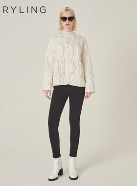 MARYLING玛俪琳冬季新品米白色箱型小圆领羽绒服A1EHW96060