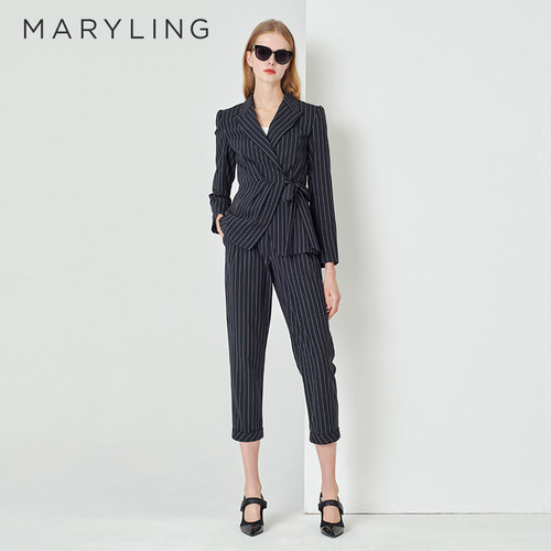 MARYLING蓝底白条纹西装裤