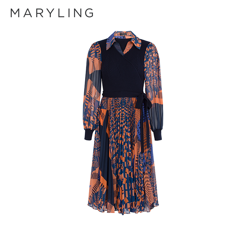 MARYLING针梭印花连衣裙