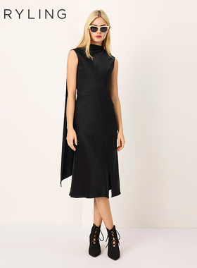 MARYLING玛俪琳2025春夏新品黑色经典优雅中长款连衣裙A1FCW62160