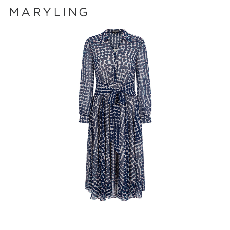 MARYLING蓝白圆点印花连衣裙