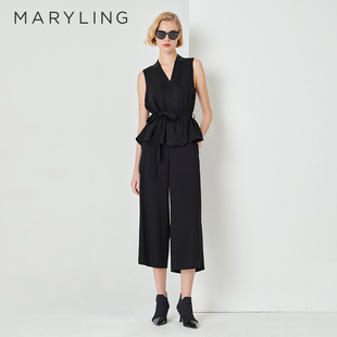 MARYLING玛俪琳初夏新品 收腰上衣A1DCW28190 黑色V领无袖