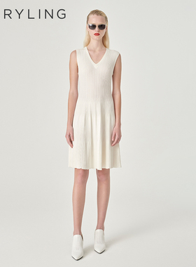 MARYLING玛俪琳夏季新品白色V领针织连衣裙A1EDW04920