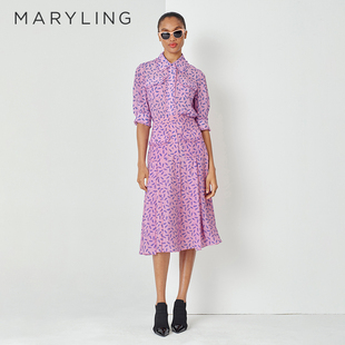 MARYLING玛俪琳春秋粉色木耳边中袖 减龄真丝衬衣A1DBW20100