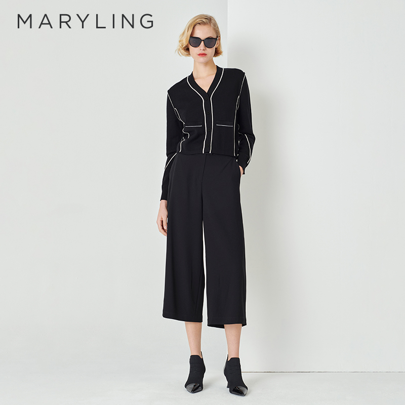 MARYLING黑白撞色针织开衫
