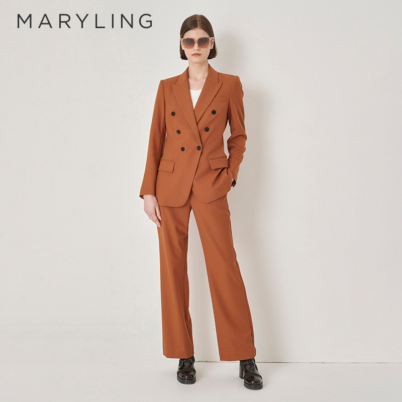 MARYLING玛俪琳秋季新品枫叶橘色高级感直筒西裤绵羊毛长裤