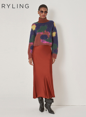 MARYLING玛俪琳秋冬新品蓝彩涂鸦混色针织套头衫A1DHW02420