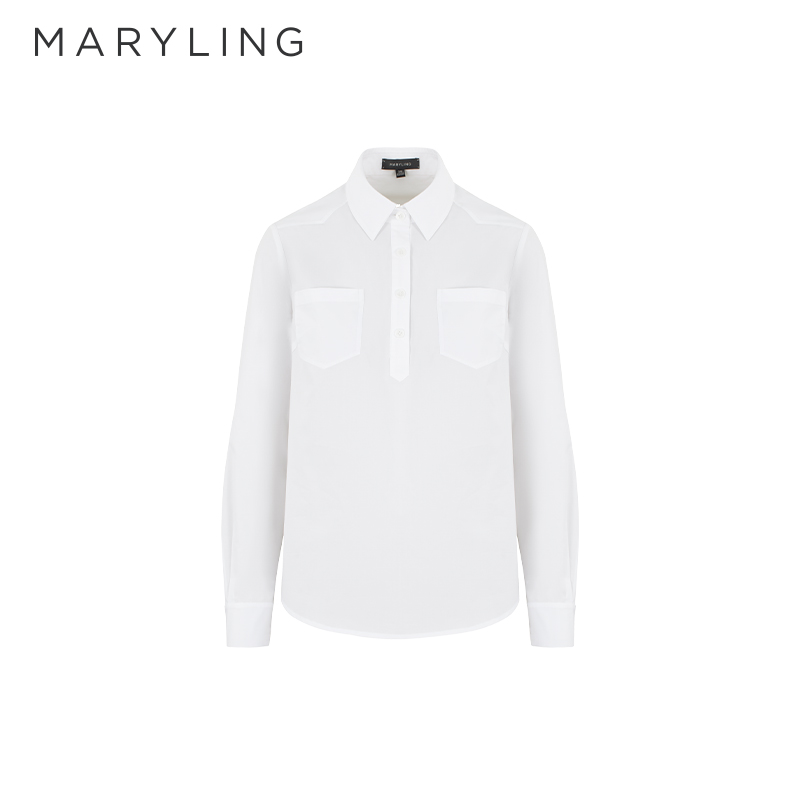 MARYLING百搭气质翻领正肩白衬衫
