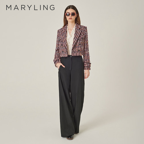 MARYLING粉黑色粗花呢短外套