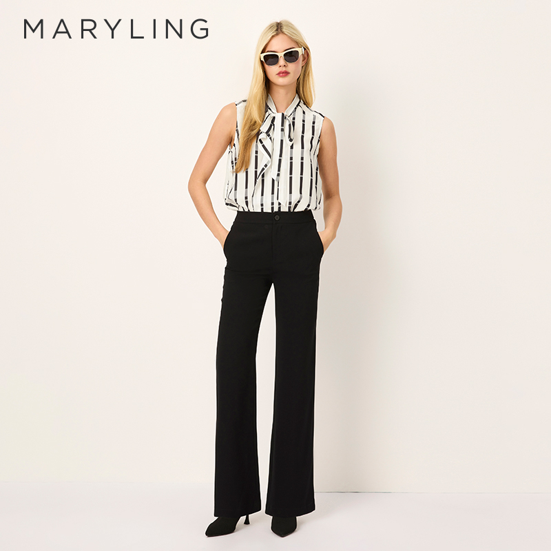 MARYLING条纹系带不对称上衣