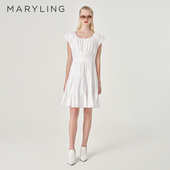 褶皱棉质连衣裙A1EDW65100 白色泡泡袖 MARYLING玛俪琳夏季 新品