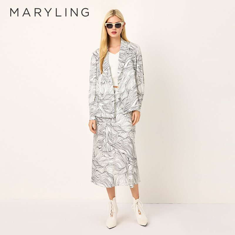 MARYLING桑蚕丝印花鱼尾半裙