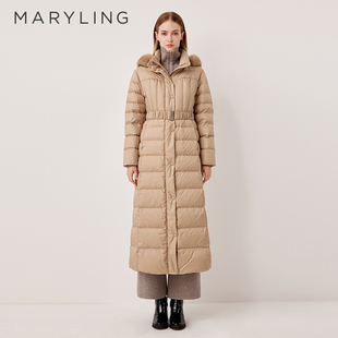 MARYLING玛俪琳2025冬季新品温暖百搭收腰长款羽绒服A1FHW98070
