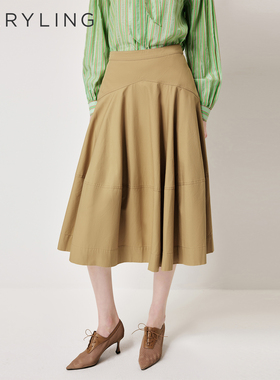 MARYLING玛俪琳2026春夏新品卡其色高腰复古A字半裙A1GAW72170