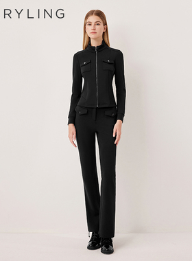 MARYLING玛俪琳2025秋季新品黑色翻领对称翻盖口袋外套A1FGW14260