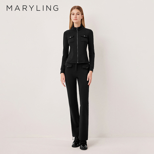 MARYLING玛俪琳2025秋季新品黑色翻领对称翻盖口袋外套A1FGW14260