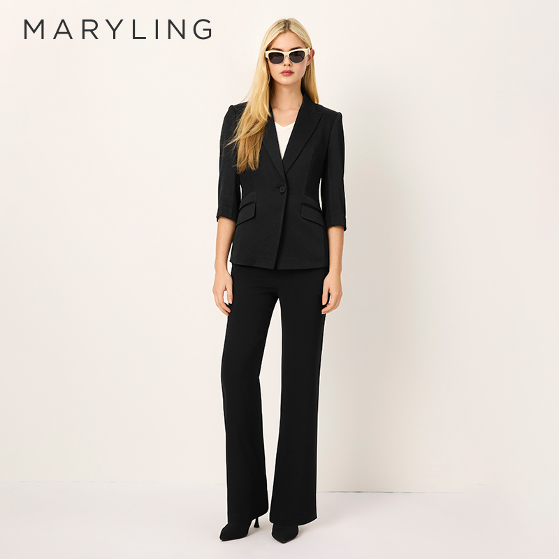 MARYLING黑色微喇长裤
