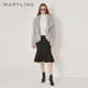 MARYLING玛俪琳冬季 灰色斗篷流苏边翻领水貂皮草A1DHW9F030 新品