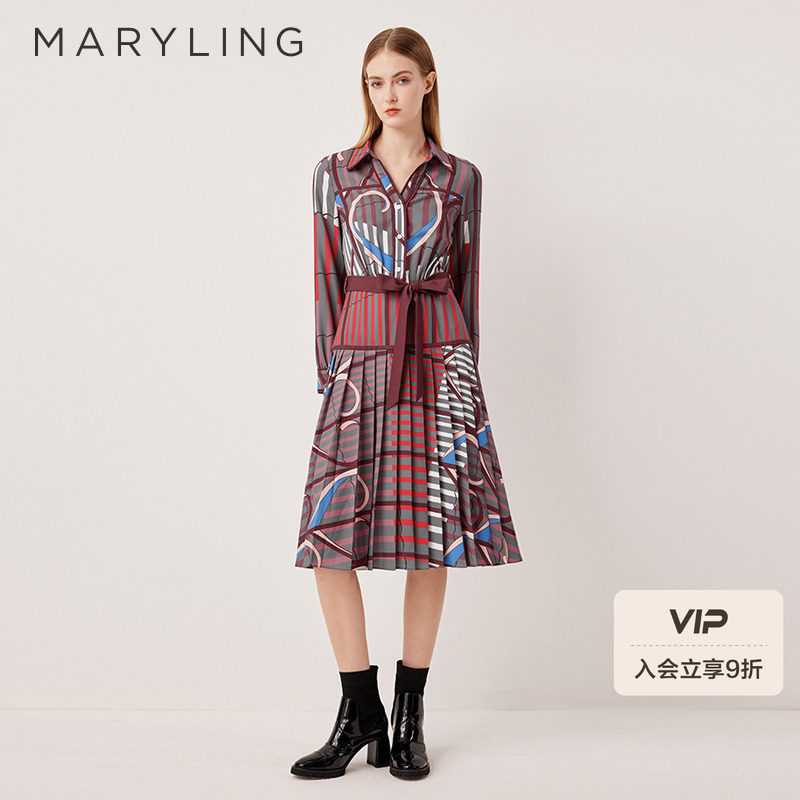 MARYLING玛俪琳2025秋季新品艺术感衬衫式长款连衣裙A1