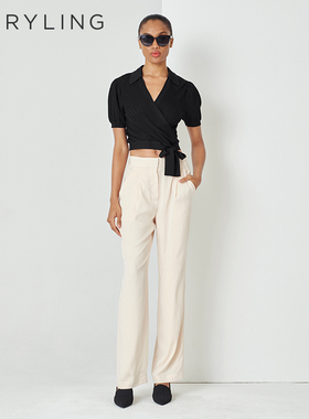 MARYLING玛俪琳初夏新品黑色翻领针织套头衫A1DCW03790