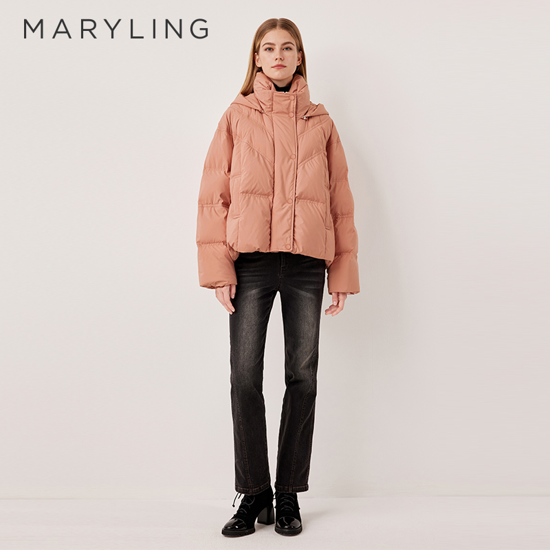 MARYLING玛俪琳2025冬季新品温暖立领连帽短款羽绒服A1FHW96160