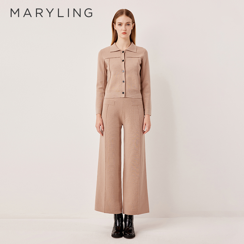 MARYLING玛俪琳2025秋季新品舒适简约翻领夹克针织开衫A1FGW08410