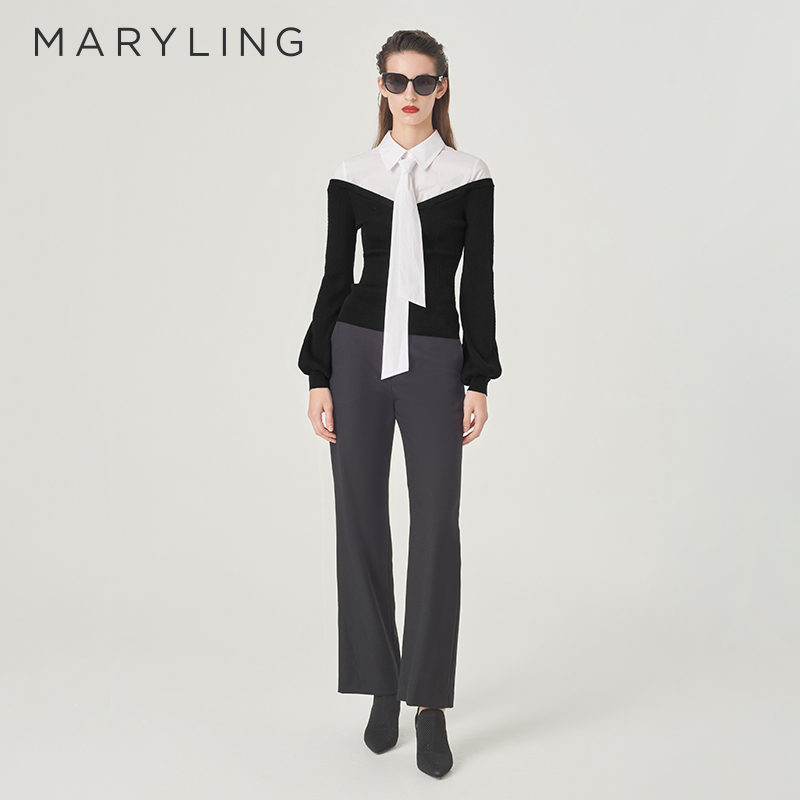 MARYLING黑白撞色针梭上衣