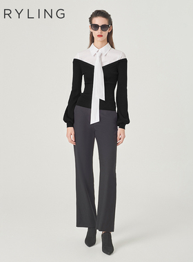 MARYLING玛俪琳初春新品黑白撞色的针梭配上衣A1EAW20060