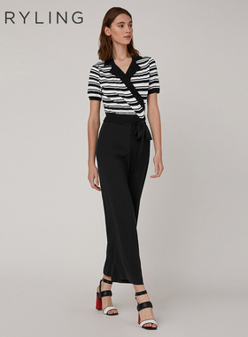 MARYLING玛俪琳夏季黑白条西装领短袖条纹上衣A1CCW01780