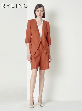 MARYLING玛俪琳秋季复古砖红色百慕大中裤A1CFW58030