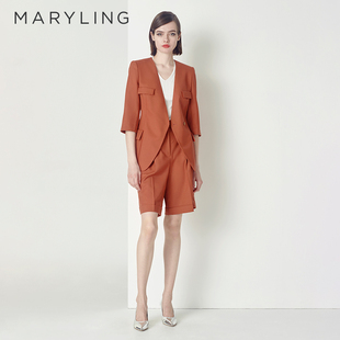 MARYLING玛俪琳秋季 A1CFW58030 复古砖红色百慕大中裤