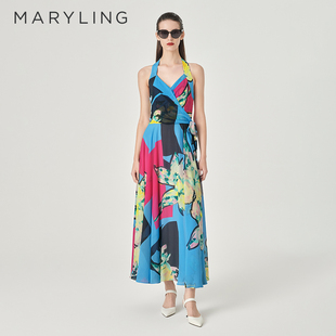 MARYLING玛俪琳24春新品 挂脖印花连衣裙A1EBW62930 浪漫蔷薇花