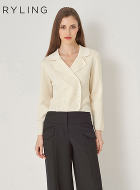 MARYLING玛俪琳秋季新品翻领紧身双排扣毛织上衣A1DGW03300