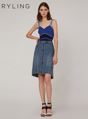 MARYLING玛俪琳夏季不对称设计时尚高级牛仔半身裙A1CCW72430