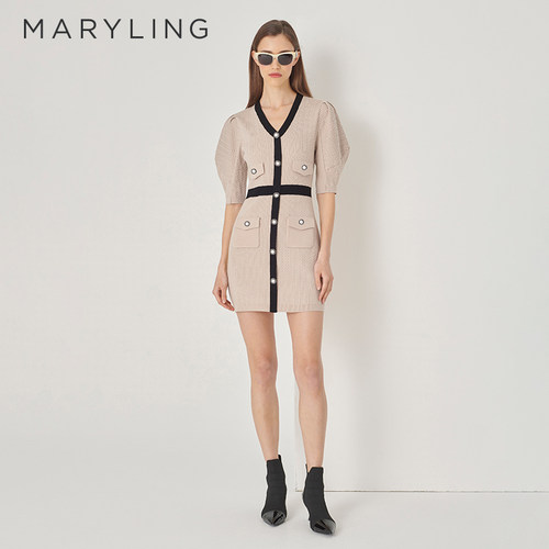 MARYLING针织V领连衣裙