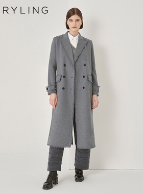 MARYLING玛俪琳秋冬新品灰色西装领双面呢长款大衣A1DHW93310