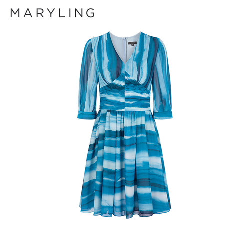 MARYLING深V领印花连衣裙