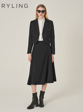 MARYLING玛俪琳秋季新品黑色H廓型短款西装外套A1EGW14130