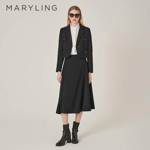MARYLING黑色短款西装外套