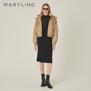 MARYLING玛俪琳冬季 驼色针梭配云感羽绒外套A1EHW96010 新品