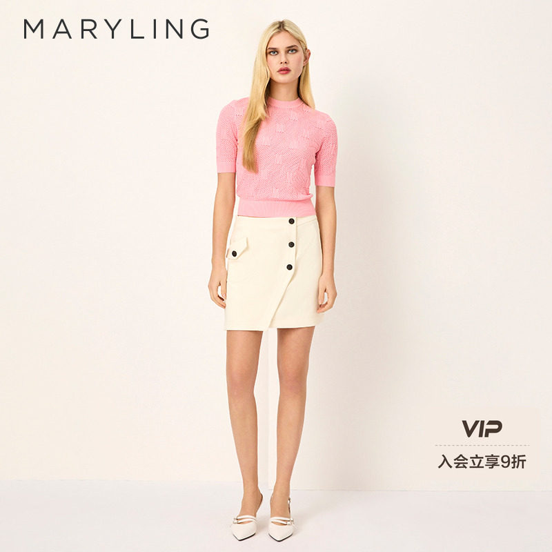 MARYLING玛俪琳2025春夏新品斜襟排扣设计优雅包臀半裙A