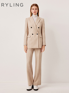 MARYLING玛俪琳2025秋季新品双排扣通勤浅驼色西装外套A1FGW10160