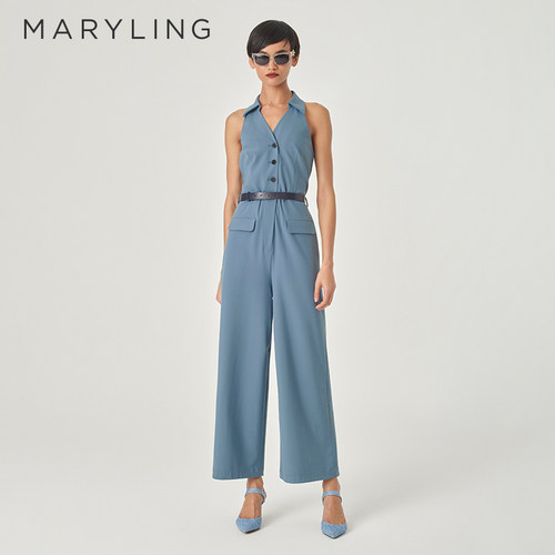 MARYLING雾蓝色露肩连体裤