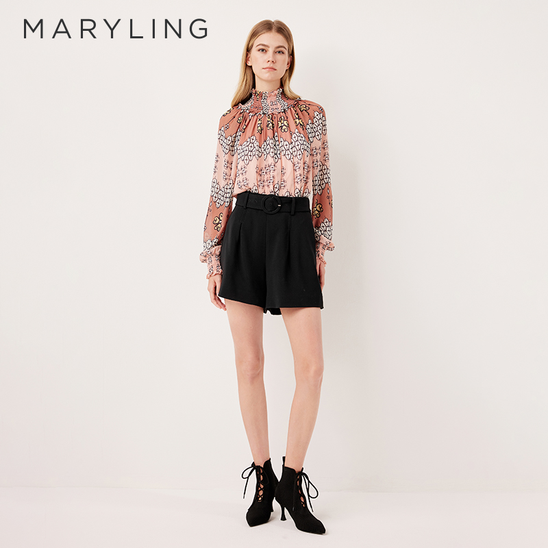 MARYLING简洁高腰黑色百搭短裤