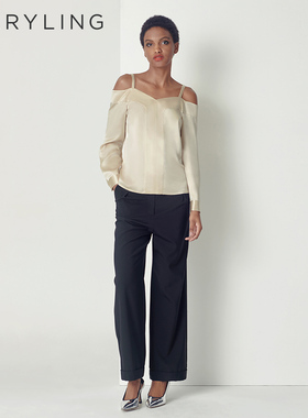 MARYLING玛俪琳秋季深蓝色经典大气简洁大方阔腿裤A1CFW51130