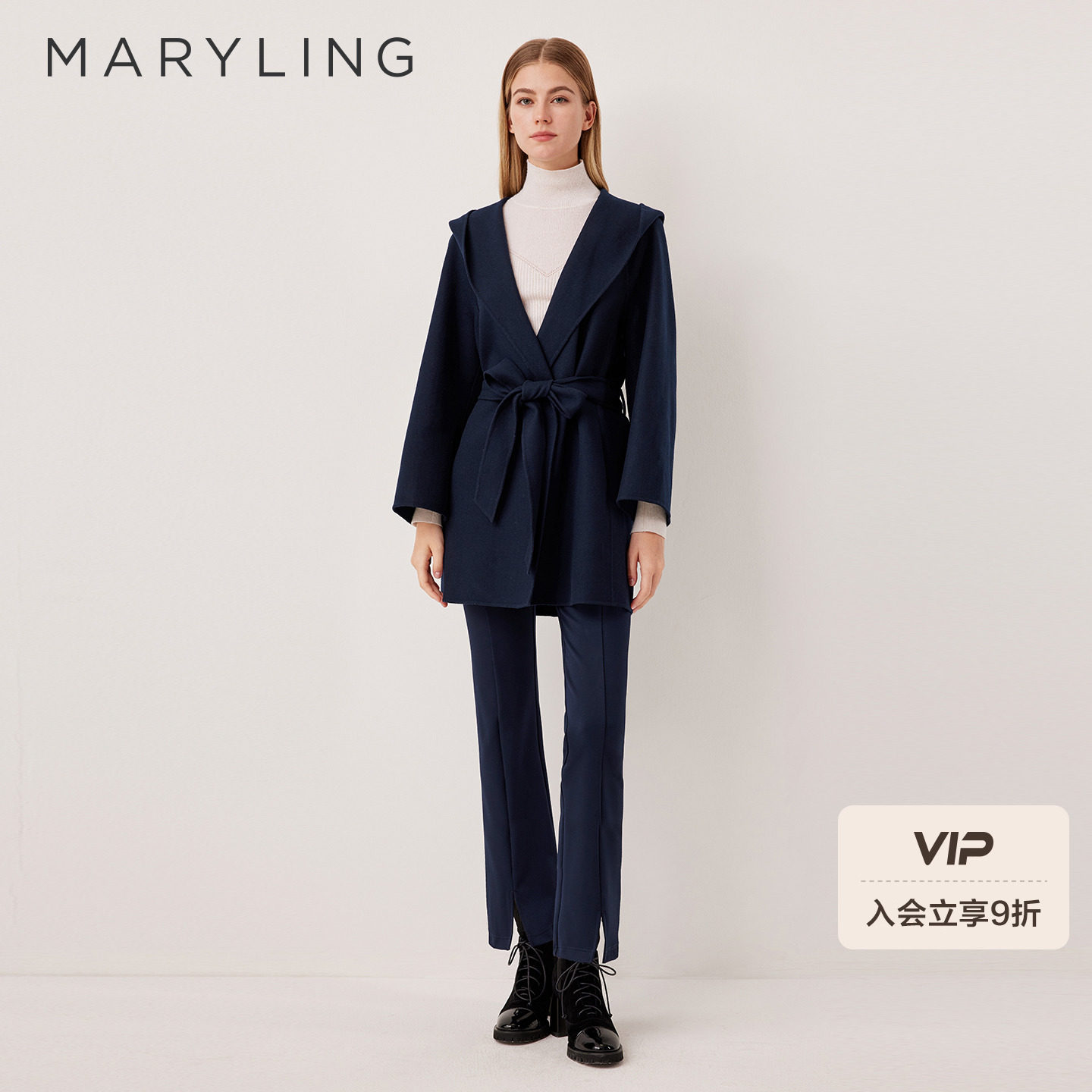 MARYLING玛俪琳2025冬季新品休闲复古低腰开衩微喇裤A1