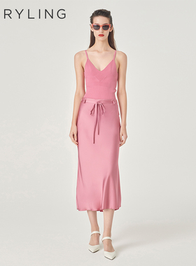 MARYLING玛俪琳春季新品雾粉色吊带毛织背心A1EBW07700