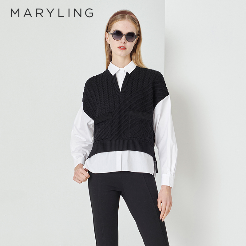 MARYLING百搭黑白针织套头衫