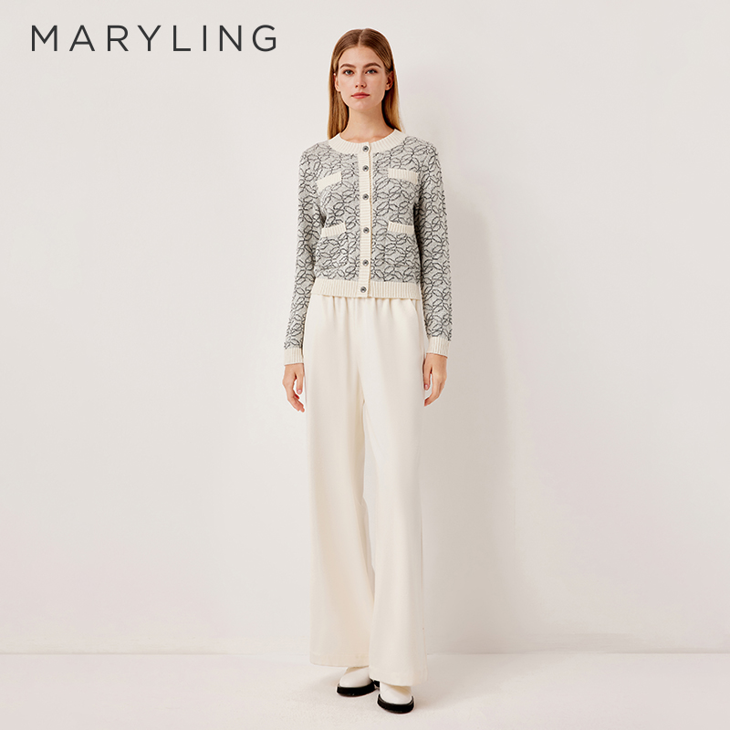 MARYLING黑白撞色羊毛针织开衫