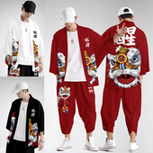 中国风夏季 和服醒狮舞台表演服 国潮古风男装 薄款 kimono道袍男套装